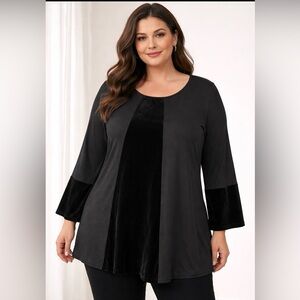Alfani Black asymmetrical tunic Long Sleeve Top size 3X color Gray middle black